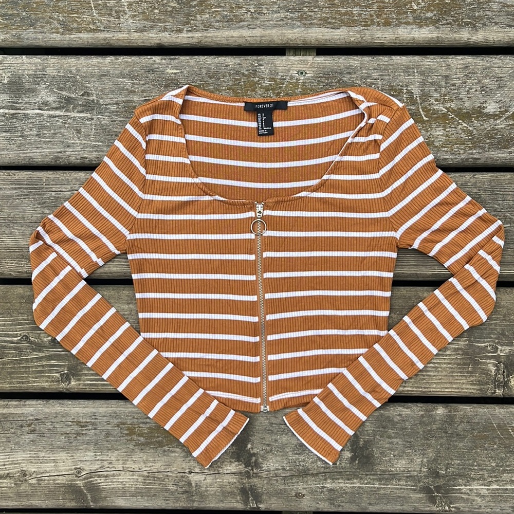 Striped Long Sleeve Zip Up Top